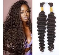 Chocolate Brown Braiding Hair Deep Wave Bulk Human Hair 100g 22 Inch 2 Bundles Brazilian Virgin Curly No Weft Human Hair Extensions for Boho Braids Wet and Wavy Color #4 Braiding Hair