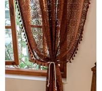 Chocolate Brown Curtains with Tassel for Bedroom Living Room Boho Crochet Doily Pattern Lace Sheer Curtains 63 Inch Length 2 Panels Fall Light Filtering Bay Window Curtain Panels W59 x L63 Brown