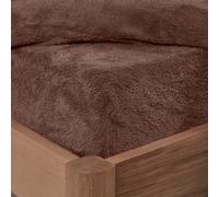 (Chocolate Brown, Double 137x190cm) Teddy Fleece Fitted Sheet Thermal Warm Single Double King Bedding NEW