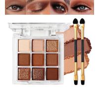 Chocolate Brown Eyeshadow Palette, 9 Matte & Shimmer Shades, Highly Pigmented, Blendable & Long Lasting, Waterproof Smokey Nude for Daily Makeup, Bronzer Eyeshadow Palette with Brushes