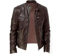 Chocolate Brown Faux Leather Jacket Men's Zip Leather Jacket Long Sleeve Motorcycle Jacket Biker Jacket Stand-Up Collar Warm Transition Jacket Lightweight Wind Jacket Plain Bomber Jacket Winter Coat