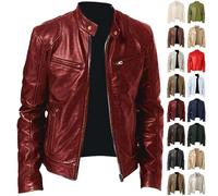 Chocolate Brown Faux Leather Jacket Men's Zip Leather Jacket Long Sleeve Motorcycle Jacket Biker Jacket Stand-Up Collar Warm Transition Jacket Lightweight Wind Jacket Plain Bomber Jacket Winter Coat