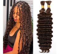 Chocolate Brown Human Braiding Hair for Boho Braids #4 Deep Water Wave Bulk Human Hair 20 Inch Curly Human Hair Extensions Wet and Wavy Braiding Hair No Weft