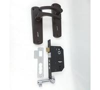 Chocolate Brown Mortice Door Handles on Backplate 156mm with Bullet Sash Lock 65mm and Key