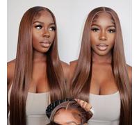Chocolate Brown Straight 9x6 Max HD Lace Part Invisible Drawstring Glueless Wig Human Hair Wear and Go Glueless Human Hair wig for Black Women Pre Plucked Pre Cut 32 Inch #4 Color