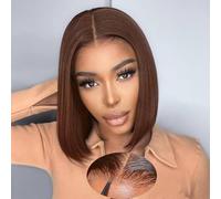 Chocolate Brown Straight Glueless Bob Human hair wig For Black Women,200% Density 9X6 Max HD Lace Wear And Go Glueless Human Hair Wig Pre Plucked Pre Cut 14 Inch