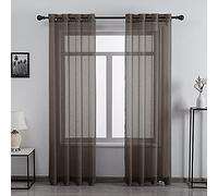 Chocolate Brown Textured Sheer Curtains - Living Room Curtains - 96 Inch Length - Sheer Voile Eyelet Curtains - 2 Panels