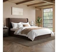 Chocolate Brown Velvet King Size Ottoman Bed with Cushioned Headboard - Frida