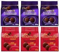 Chocolate Bundle for New Cad Bournville Dark Chocolate Giant Buttons Bag 100g & Dark Milk Chocolate Treat Gift Hamper For Christmas & New Year. (x6, Mixed Bags)
