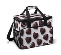 Chocolate Candies Hearts Shape on White Camping Cooler Bag Insulated Beach Coolers Portable Leak Proof Bags with Shoulder Strap