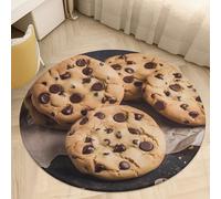 Chocolate Chip Biscuits Area Rug Washable Circle Carpet Non-Slip Round Floor Rug Small Low Pile Waterproof Print Door Mat Pad Decor for Bedroom Living Room Bathroom Kitchen 80 * 80cm
