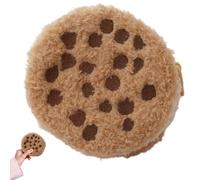 Chocolate Chip Cookie Plush Mini Coin Purse, Cute Round Fluffy Zipper Pouch Novelty Bag for Keys Coin (Brown)