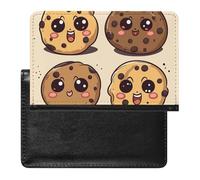 Chocolate Chip Cookies with Different Expressions Passport Holder Premium PU Leather Passport Cover Portable Travel Passport Protector Case Unisex Travel Essentials Document Organizer for Vacation Bus
