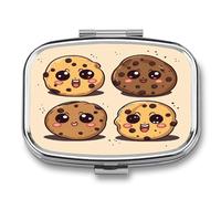 Chocolate Chip Cookies with Different Expressions Pill Box 2 Compartment Decorative Metal Pill Case for Pocket Or Purse Travel Portable Medicine Box Pill Container Organizer for Vitamins Fish Oils Sup