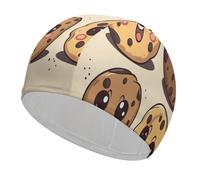 Chocolate Chip Cookies with Different Expressions Swim Cap Soft Comfortable Stretch Swim Caps Stylish Low Cut Design Large Swimming Cap Keep Hair Dry Recreational Swimming Hat for Swimmers Gifts