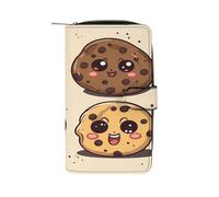 Chocolate Chip Cookies with Different Expressions Wallet Multifunctional Leather Wallets for Men Compact Long Wallet Credit Card Holder Passport Bag