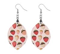 Chocolate Covered Strawberry Glitter Wooden Earrings Artistic Wood Pendants Vintage Earring Hooks Jewelry for Women Love