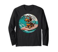 Chocolate Dachshund Surfing Summer Vibes Beach Surfer Wave Long Sleeve T-Shirt