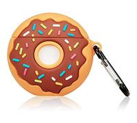 Chocolate Donut Soft Rubber Silicone Apple Air pods Case Cover Skin Protector with Clip Hook Keyring for 1st 2nd Generation pod. Shock Proof Protective Replacement for Wireless Charging Headphones