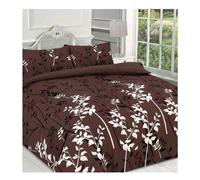 (Chocolate, Double) 4 Pcs Kaylee Leaves Complete Duvet Cover Set With Valance Sheet & Pillowcase