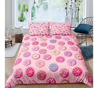 Chocolate Doughnut Duvet Cover Whimsical Dessert Print Bedding Set for Kids Boys Girls Teens Decor Chic Bright Kawaii Pink Comforter Cover Bedspread Cover 2Pcs Zipper Single Size