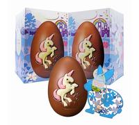 Chocolate Easter Eggs for Easter Gifts - Pack of 2 x 151g Unicorn Milk Chocolate Egg with Topline Wooden Decoration. Great Chocolate Gift for Kids Egg Hunt or Chocolate Hamper