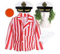 Chocolate Factory Worker Costume - Jacket, Wig, Face Paint, Gloves & Hat I Love Fancy Dress Red Medium