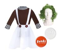 Chocolate Factory Worker Costume - Wig & Face Paint I Love Fancy Dress Brown Medium