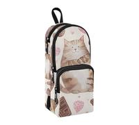 Chocolate Fat Cat Pencil Case, Big Capacity Pen Bag with Compartment Students Schoolbag Shape Stationery Organizer Pencil Pouch Marker Case for School Office Work