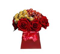 Chocolate Ferero Rochr bouquet hamper Birthday gift box Lindr personalised red gold blue purple Rose Flowers (Medium)