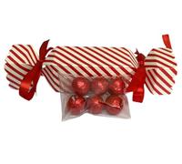 Chocolate flavoured red foiled balls in Christmas cracker sweet box with personalised sticker