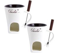 Chocolate Fondue|2Pcs Chocolate Fondue Mug 200ml Heat-Resistant Ceramic with Forks Smooth Reusable Mug for Date Night Birthday & Wedding Gifts, White