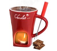 Chocolate Fondue Cup 200 ml Ceramic Set with Fork and Tea Light for Chocolate Cheese Butter Caramel