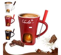 Chocolate Fondue Cup, 2026 New Chocolate Fondue Mug Set with Fork, Personal Chocolates Melting Cup, Mini Ceramic Melting Mugs for Cheese & Desserts, for Birthdays Anniversary (Red)