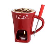 Chocolate fondue cup, ceramic chocolate fondue set, cheese melting cup with tea light holder and forks, chocolate melting pot, cheese fondue pot, tea light fondue melting pot for sweets, butter (red)