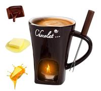 Chocolate Fondue Cup, Ceramic Coffee Chocolate Fondue Mug, Sweet Melting Cup Set with Forks, Mini Melting Fondues Pot for Date Nights Valentines Birthday Wedding (Coffee)