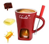 Chocolate Fondue Cup, Ceramic Coffee Chocolate Fondue Mug, Sweet Melting Cup Set with Forks, Mini Melting Fondues Pot for Date Nights Valentines Birthday Wedding (Red)