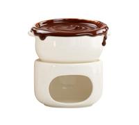 Chocolate Fondue Cup - Non-Stick Ceramic Warmer Pot for Personal Dipping, Tealight Heated Crock with Forks, Fondue Mug Set for Cheese Marshmallow Dessert Beverage Dinner 5 Inch