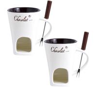 Chocolate Fondue Cup Set 2pcs 200ml Ceramic Mini Pot with Forks and Luminous Candle Warmer for Cheese and Chocolate