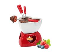 Chocolate Fondue Cup Set,Heart Shape Cheese Fondue Sets,Ceramic Butter Warmer Set,Red Ceramic Chocolate Melting Cup Set-with 4 Forks,Dishwasher-Safe Fondue Mug,for Cheese Caramel (White+Red)