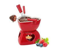 Chocolate Fondue Cup Set,Heart Shape Cheese Fondue Sets,Ceramic Butter Warmer Set,Red Ceramic Chocolate Melting Cup Set-with 4 Forks,Dishwasher-Safe Fondue Mug,for Cheese Caramel (Red)