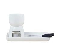 Chocolate Fondue Cups 150ml White Ceramic Chocolate Cheese Fondue Pot Set Tea Light Candle Warmer with 2 Forks Rectangle Dish