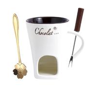 Chocolate Fondue Cups Fondue Mug with Fork and Spoon for Melting Chocolate and Cheese(White)