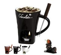 Chocolate Fondue Mug, 200ml Chocolate Melting Cup, Ceramic Sweet Fondue Cup with Fork and Tealight, Cheese Warmer Cups, Butter Warmer Pot Set, Warmers Mug for Candy, Sauce, Dessert (Coffee)