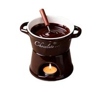 Chocolate Fondue Mug | 330ml Ceramic Sweet Fondue Cup Kit | Chocolate Melting Pot Set with Fork | Dessert Warmer for Caramel, Cheese, Butter | Kitchen Utensils for Party, Wedding