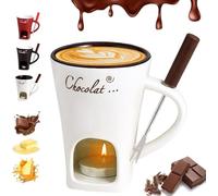 Chocolate Fondue Mug, Ceramic Chocolate Melting Cup, Ceramic Butter Warmers Pot Set, Personal Cheese Melting Cup, Warmer Mug for Candy Snack Caramel Party (White)