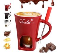 Chocolate Fondue Mug, Ceramic Chocolate Melting Cup, Ceramic Butter Warmers Pot Set, Personal Cheese Melting Cup, Warmer Mug for Candy Snack Caramel Party (Red)