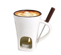 Chocolate Fondue Mug, Ceramic Chocolate Melting Cup Mugs, Creative Fondue Cup Melting Hot Chocolates Mug with Candle & Fork, Heated Meltie Cups Pot Butter Cheese Warmer Mugs Melter Set