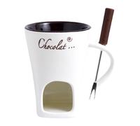 Chocolate Fondue Mug Ceramic Multifunctional Pot with Cup and Forks for Cheese Butter Melting White