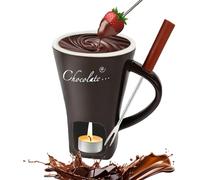 Chocolate Fondue Mug, Chocolate Melting Cup Ceramic Cheese Melting Cup with Fork Tea Light Heating Butter Warmer for Candy Snack Caramel Party (Coffee)